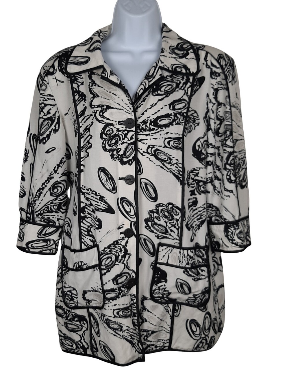 Chico's Linen Blend Abstract Black And White Blazer Large